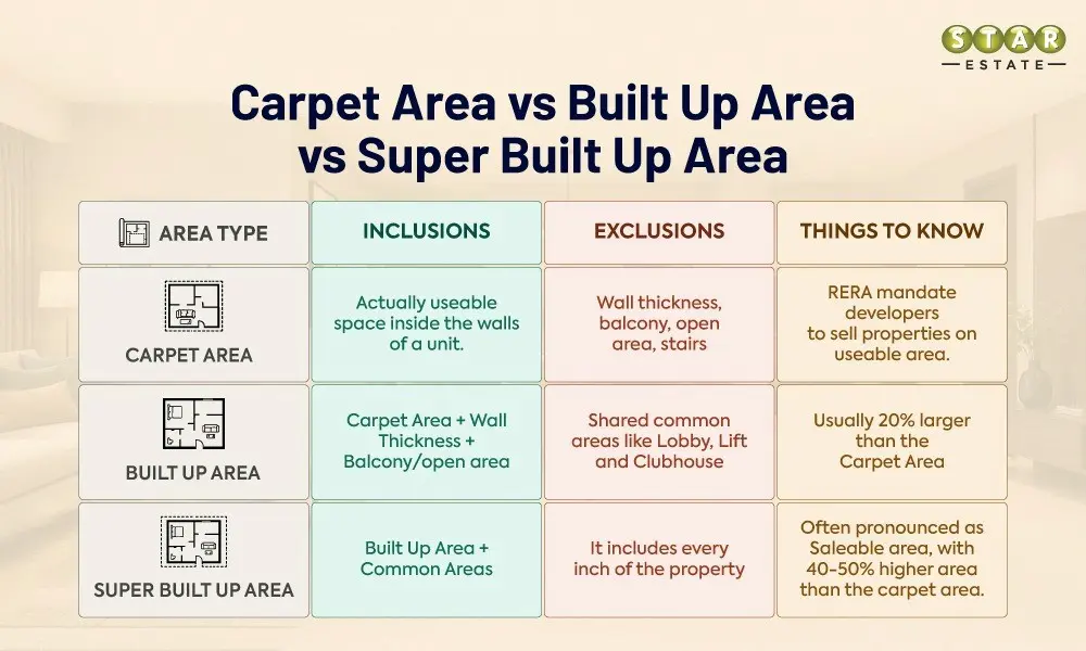 Carpet Area vs Built-Up Area vs Super Built-Up Area in India